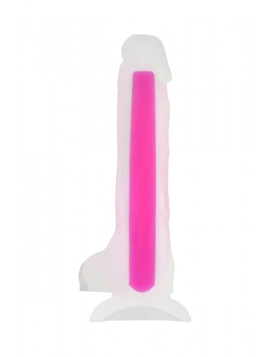 Прозрачно-розовый фаллоимитатор, светящийся в темноте, Clark Glow - 22 см. - ToyFa