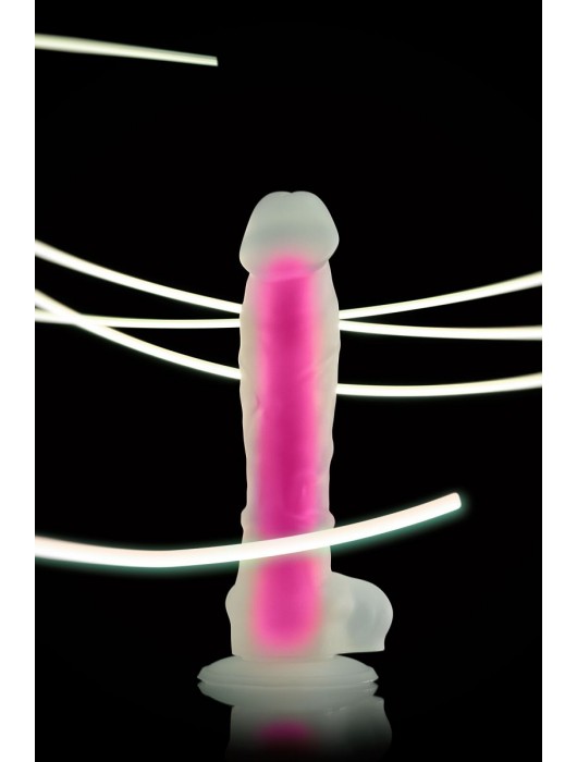 Прозрачно-розовый фаллоимитатор, светящийся в темноте, Clark Glow - 22 см. - ToyFa