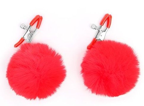 Зажимы для сосков с красным пушком - Notabu - купить с доставкой в Нижнекамске
