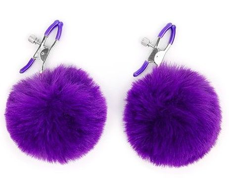 Зажимы для сосков с фиолетовым пушком - Notabu - купить с доставкой в Нижнекамске
