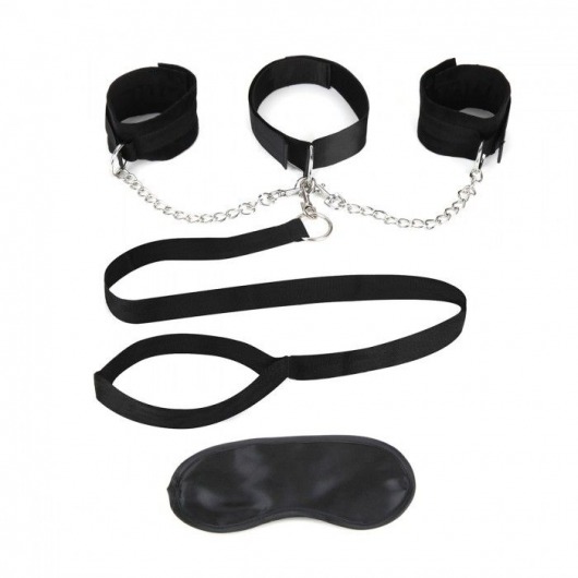 Чёрный ошейник с наручниками и поводком Collar Cuffs   Leash Set - Lux Fetish - купить с доставкой в Нижнекамске