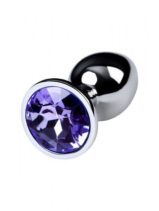 Серебристая конусовидная анальная пробка с фиолетовым кристаллом - 7 см. - ToyFa - купить с доставкой в Нижнекамске
