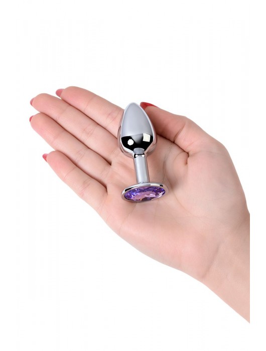 Серебристая конусовидная анальная пробка с фиолетовым кристаллом - 7 см. - ToyFa - купить с доставкой в Нижнекамске
