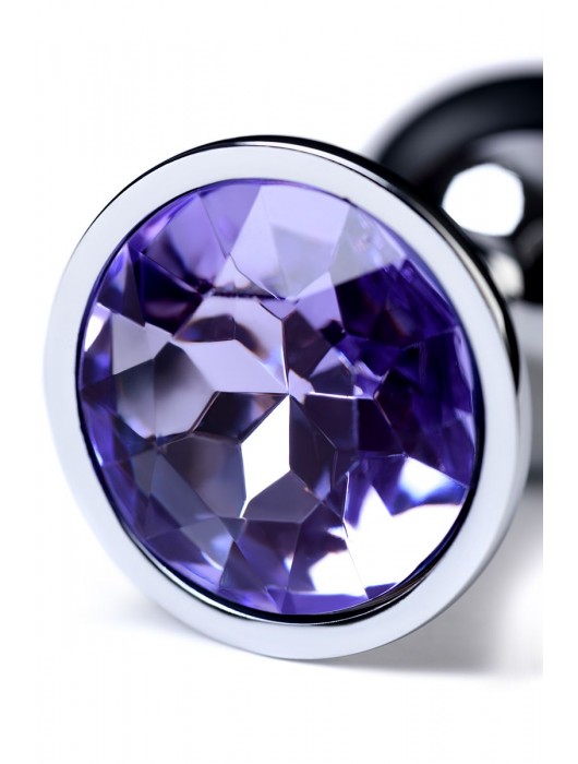 Серебристая конусовидная анальная пробка с фиолетовым кристаллом - 7 см. - ToyFa - купить с доставкой в Нижнекамске