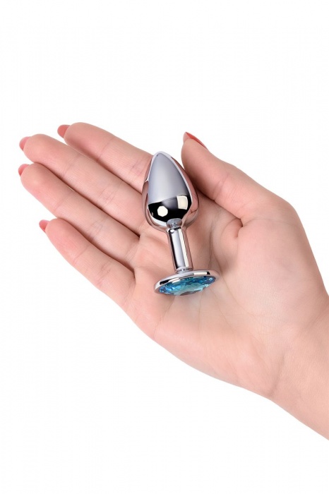 Серебристая конусовидная анальная пробка с голубым кристаллом - 7 см. - ToyFa - купить с доставкой в Нижнекамске