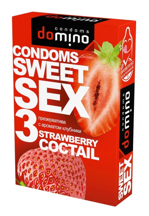 Презервативы для орального секса DOMINO Sweet Sex с ароматом клубничного коктейля  - 3 шт. - Domino - купить с доставкой в Нижнекамске