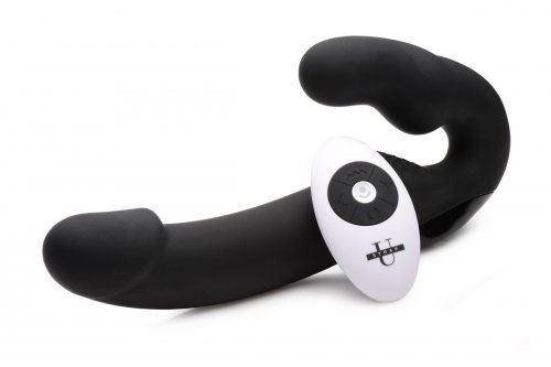 Черный безремневой страпон Urge Silicone Strap On с пультом ДУ - 24 см. - XR Brands - купить с доставкой в Нижнекамске