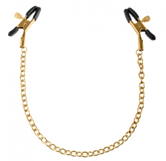 Чёрные с золотом зажимы на соски Gold Chain Nipple Clamps - Pipedream - купить с доставкой в Нижнекамске