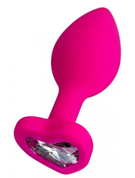 Розовая анальная втулка Diamond Heart с прозрачным кристаллом - 8 см. - ToyFa - купить с доставкой в Нижнекамске