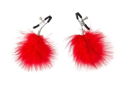 Зажимы на соски с красным пухом Euphoric - Lola Games - купить с доставкой в Нижнекамске