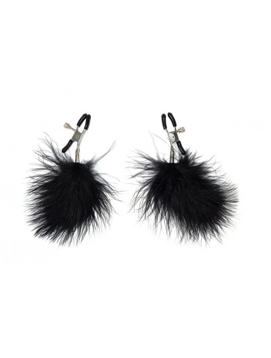 Зажимы на соски с черным пухом Euphoric - Lola Games - купить с доставкой в Нижнекамске