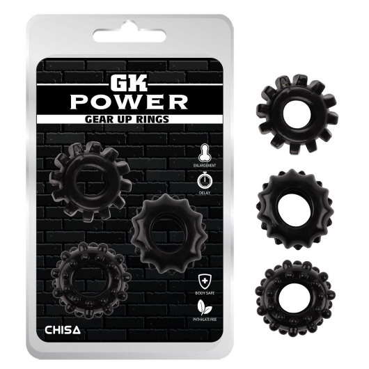 Набор из 3 черных эрекционных колец Gear Up Rings - Chisa - в Нижнекамске купить с доставкой