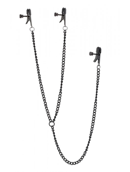 Черные зажимы на соски и клитор на цепочке DELUXE NIPPLE   CLIT CLAMPS - Dream Toys - купить с доставкой в Нижнекамске