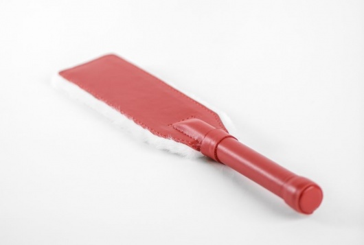 Красно-белая двустороння шлепалка из натуральной кожи и меха - 35 см. - БДСМ Арсенал - купить с доставкой в Нижнекамске