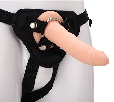 Телесный страпон на черных трусиках STRAP ON REAL DILDO - 20 см. - Dream Toys - купить с доставкой в Нижнекамске