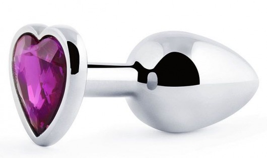 Серебристая анальная пробка с фиолетовым кристаллом-сердечком - 8 см. - Anal Jewelry Plug - купить с доставкой в Нижнекамске