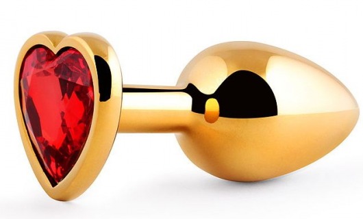 Золотистая анальная пробка с красным стразом-сердечком - 8 см. - Anal Jewelry Plug - купить с доставкой в Нижнекамске