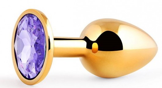 Золотистая анальная пробка с фиолетовым стразом - 7,2 см. - Anal Jewelry Plug - купить с доставкой в Нижнекамске