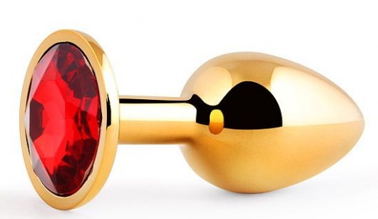 Золотистая анальная пробка с красным стразом - 7,2 см. - Anal Jewelry Plug - купить с доставкой в Нижнекамске