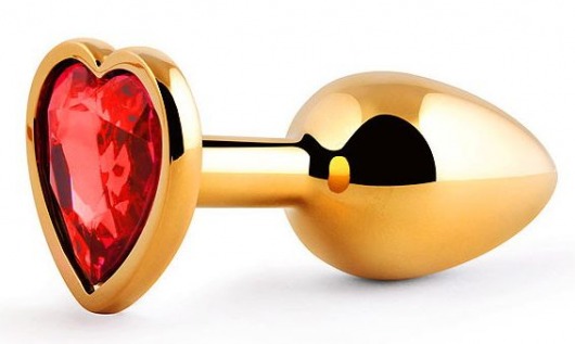 Золотистая анальная пробка с красным стразом-сердечком - 7 см. - Anal Jewelry Plug - купить с доставкой в Нижнекамске
