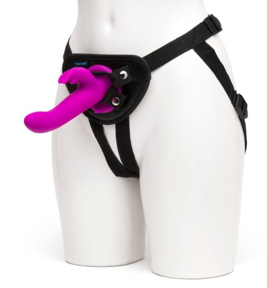 Лиловый страпон Rechargeable Vibrating Strap-On Harness Set - 17,6 см. - Happy Rabbit - купить с доставкой в Нижнекамске