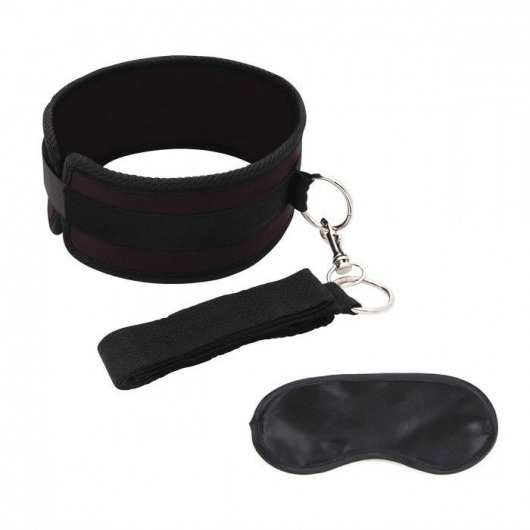 Черный ошейник с длинным поводком Collar and Leash Set - Lux Fetish - купить с доставкой в Нижнекамске