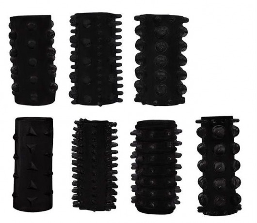 Набор из 7 черных насадок PENIS SLEEVES SET - Dream Toys - в Нижнекамске купить с доставкой