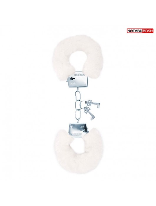 Белые меховые наручники на сцепке с ключиками - Notabu - купить с доставкой в Нижнекамске