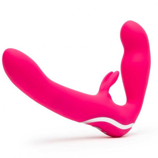 Ярко-розовый безремневой страпон Rechargeable Vibrating Strapless Strap-On - Happy Rabbit - купить с доставкой в Нижнекамске