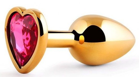 Золотистая анальная пробка с малиновым кристаллом-сердечком - 7 см. - Anal Jewelry Plug - купить с доставкой в Нижнекамске