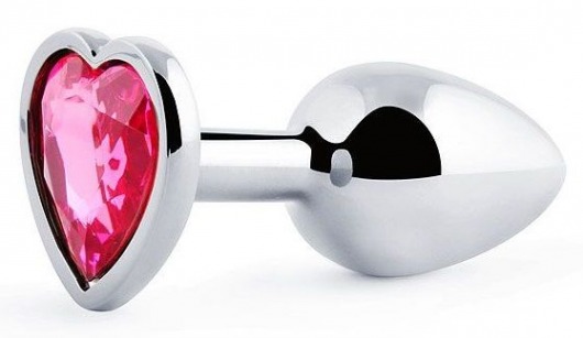 Серебристая анальная пробка с малиновым кристаллом-сердечком - 7 см. - Anal Jewelry Plug - купить с доставкой в Нижнекамске