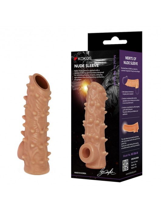 Телесная насадка с шипами и открытой головкой Nude Sleeve L - 14 см. - KOKOS - в Нижнекамске купить с доставкой