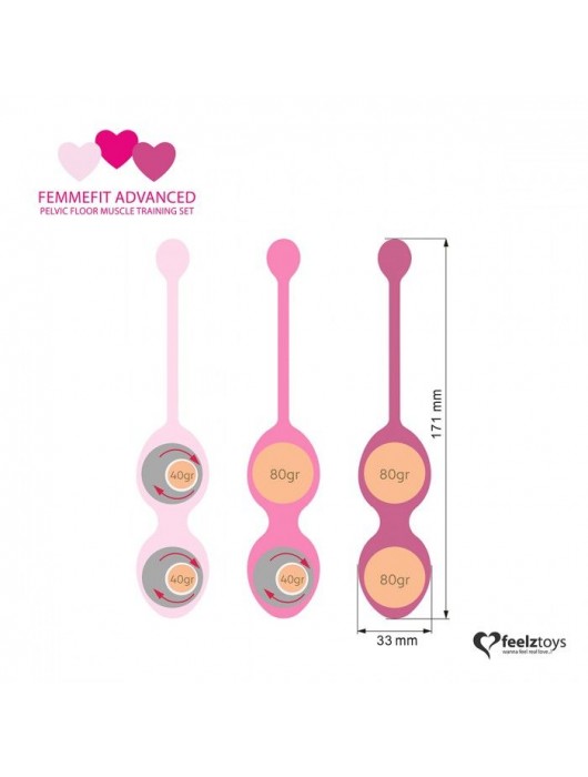 Набор из 3 розовых вагинальных шариков FemmeFit Advanced Pelvic Muscle Training Set - FeelzToys
