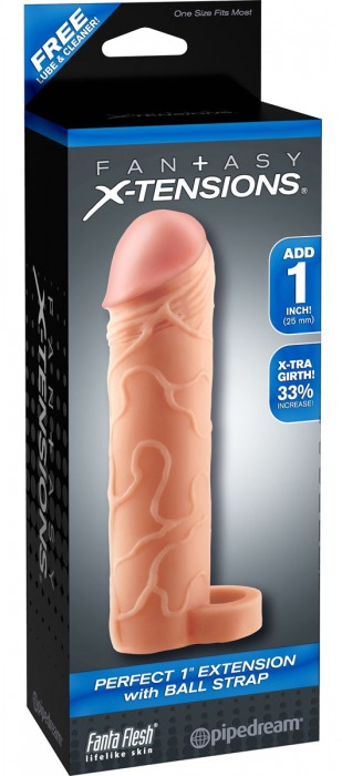 Телесная насадка с кольцом Perfect 1 Extension with Ball Strap - 17 см. - Pipedream - в Нижнекамске купить с доставкой