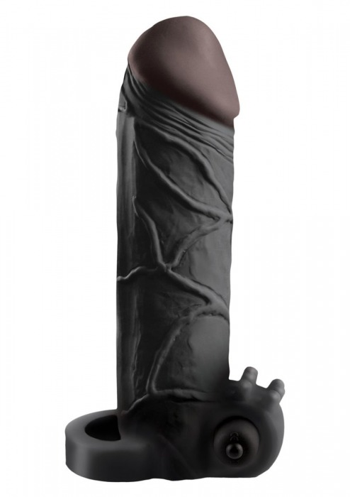 Чёрная вибронасадка с кольцом Vibrating Real Feel 2 Extension - 16 см. - Pipedream - в Нижнекамске купить с доставкой