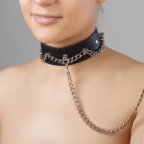 Чёрный ошейник из натуральной кожи - Sitabella - купить с доставкой в Нижнекамске