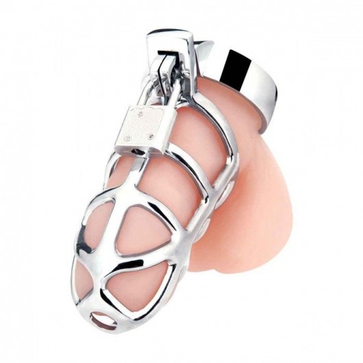 Серебристая металлическая клетка для члена с замком Enslave Cock Cage - BlueLine - купить с доставкой в Нижнекамске