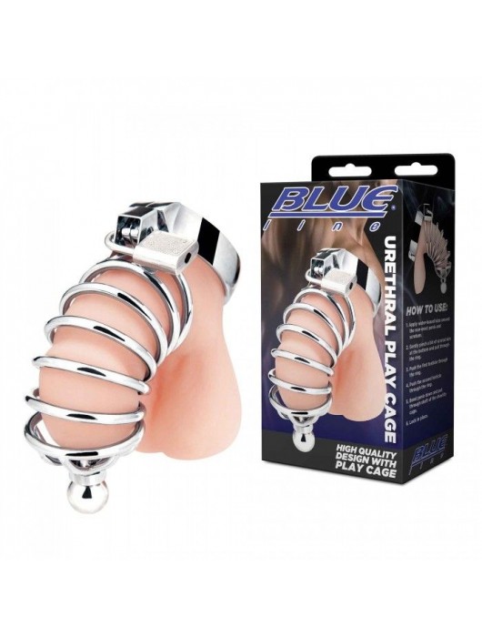 Серебристая клетка для члена Urethral Play Cage - BlueLine - купить с доставкой в Нижнекамске