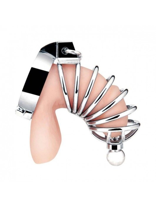 Серебристая клетка для члена Urethral Play Cage - BlueLine - купить с доставкой в Нижнекамске