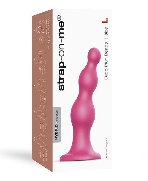 Розовая насадка Strap-On-Me Dildo Plug Beads size L - Strap-on-me - купить с доставкой в Нижнекамске