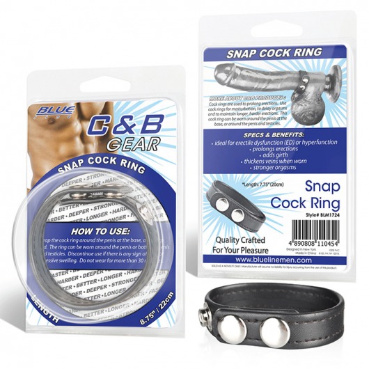 Кольцо на пенис из искусственной кожи на клепках SNAP COCK RING - BlueLine - в Нижнекамске купить с доставкой