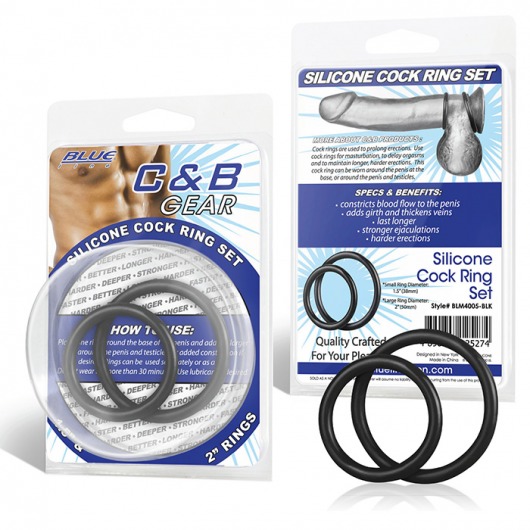 Набор из двух черных силиконовых колец разного диаметра SILICONE COCK RING SET - BlueLine - в Нижнекамске купить с доставкой
