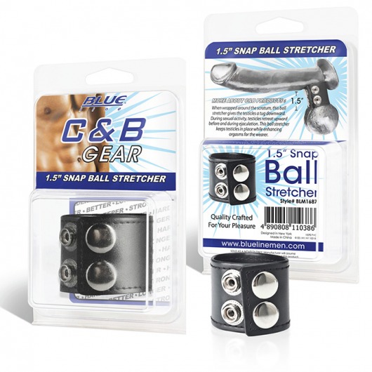 Хомут-утяжка для мошонки из искусственной кожи на клепках SNAP BALL STRETCHER - BlueLine - купить с доставкой в Нижнекамске