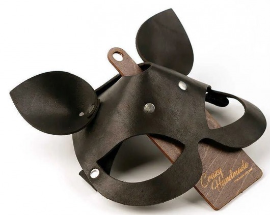 Черная кожаная маска  Кошка  с маленькими ушками - Crazy Handmade - купить с доставкой в Нижнекамске