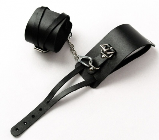 Черные кожаные оковы с креплением в виде веревочек - Crazy Handmade - купить с доставкой в Нижнекамске