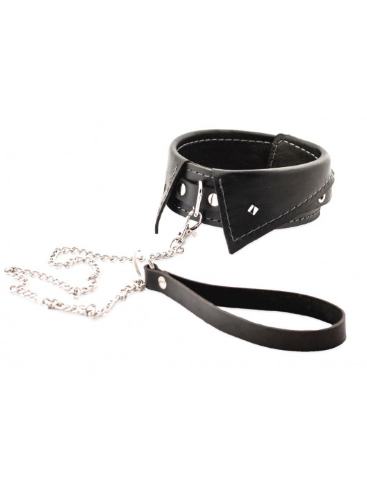 Черный ошейник-воротничок с металлическим поводком - Crazy Handmade - купить с доставкой в Нижнекамске