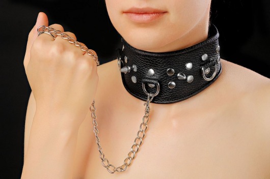 Чёрный ошейник из кожи - Sitabella - купить с доставкой в Нижнекамске