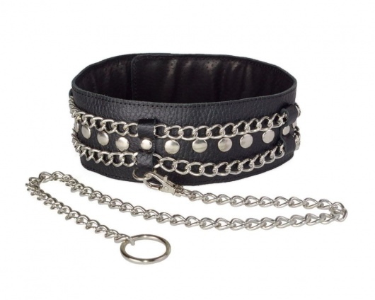 Чёрный ошейник с цепочками и поводком - Sitabella - купить с доставкой в Нижнекамске