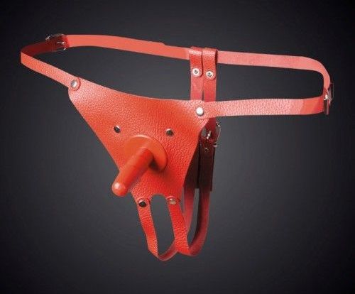 Красные кожаные универсальные трусики со штырьком для насадок - Sitabella - купить с доставкой в Нижнекамске