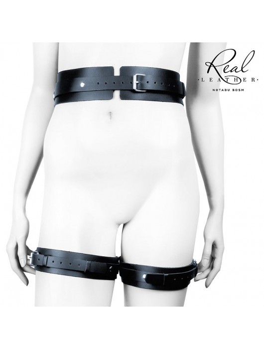 Черный кожаный пояс с гартерами - L-XL - Notabu - купить с доставкой в Нижнекамске
